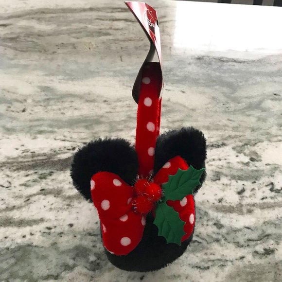 Disney Minnie Mouse Christmas Ear Muff Headband Holly Berries Polka Dot Bow NWT - Picture 1 of 3